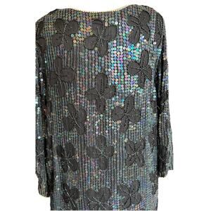 VTG 80s Beaded Sequin Dress Silk Black Cocktail Dallas Dynasty 90s Theme Party M